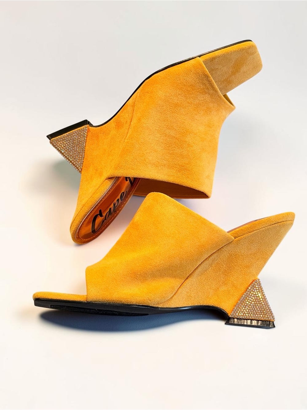 Cape Robbin Orange Yellow Suede Open-Toe Mules with Embellished Block Heel - Picture 5 of 13